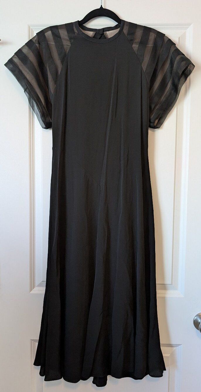 Alicia Vintage 1980s Women's Size 7/8 Black Statement Sleeve Backless Midi Dress